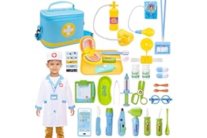 WIKITOT Doctors Set for Kids, Dentist Toys with Teeth, Doctor Costume for Boys Girls Age 3 4 5 6 Year Old, Doctor Role Play Toys for Kids Birthday (Blue)