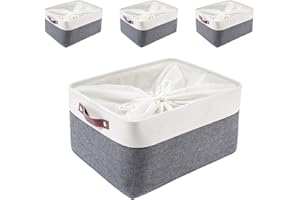 Mangata cajas de almacenamiento de tela para ropa, juguetes, cestas de almacenamiento decorativas con asas de piel sintética, gris frío(Jumbo, Paquete de 4)
