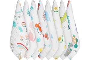 Aolso Mussol för nyfödd bomull, 8 stycken babymussol babyhanddukar, tecknad stil babymyssol 25 x 25 cm, handdukar mussol för nyfödd bebis