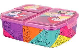 STOR Disney Princesses Children's Sandwich Box with 3 Compartments - Children's Lunch Box - Snack Box - Decorated Lunch Box