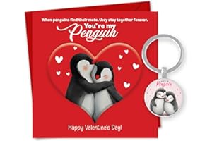 Giftinghouse Valentines Card with keyring - Embossed Heart Anniversary Card - Valentines Gifts - You Are My Penguin Valentines day card for husband, him, boyfriend, fiancee, wife, her. 350 GSM