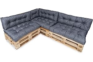 ‎TEXDEKO TexDeko® Garden Palettenkissen 120x80x18cm wasserabweisend UV - beständig In- & Outdoor Premium Sitzkissen gesteppt Palettenauflage für Europaletten (7-TLG Set, Grau)