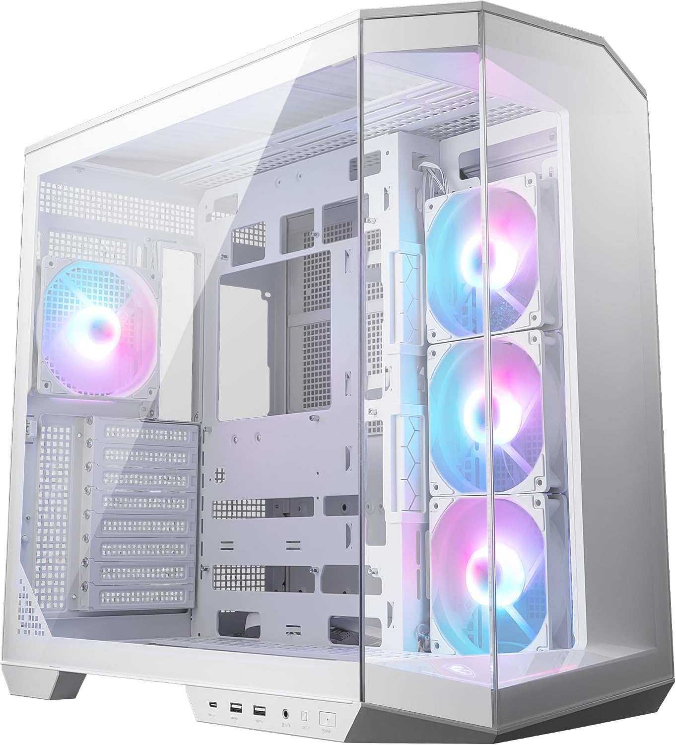 MSI MAG PANO 100R PZ WHITE ATX PC Case - ATX Capacity, Verical GPU Installation Bracket, GPU Holder, Dust Filters, Swinging Storage Bracket, Dual-chamber, USB 20Gbps Type-C