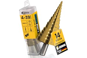 AMBOSS WERKZEUGE Punta per trapano a gradini, Ø 4 – 39 mm/14 livelli, fusto da 10 mm, trapano conico professionale HSS/incudine PowerStep 2, adatta per acciaio, alluminio, plastica, vetro acrilico