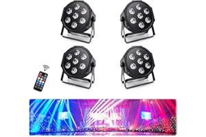 YOKEN BAR COLOURFUL STAGE LIGHT YoKen DMX512 Lot de 4 lampes de scène à LED 7 LED RGBW Éclairage disco Flash avec télécommande sans fil pour Halloween, Noël, discothèque, bar, mariage