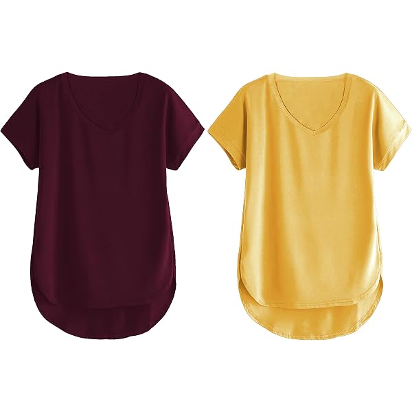 Fabricorn Plain Color Up & Down Cotton Tshirt For Women - V-Neck Short Sleeve, 100% Cotton
