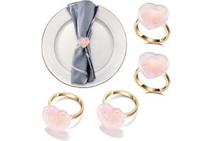 LPRAER 4pcs Rose Quartz Napkin Rings, Heart Napkin Ring Holders, Table Setting Decor Dinner Table Rings for Christmas Thanksgiving Wedding Party