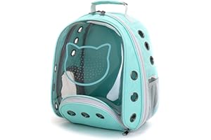 PETCUTE Mochila para Gatos,Transpirable Mascotas Mochila para Gato y Perro pequeño hasta 7kg, Cápsula Espacial Mochila para Mascotas con Cinturón de Seguridad Interno para Viajes Cian