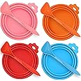 WEZCHUGHAOL 4 Pcs Pet Food Can Lids with 4 Spoons, Silicone Pet Food Can Lids Covers, Fit Most Standard Size Canned Dog Cat Food Can Tops for Pet Food Storage