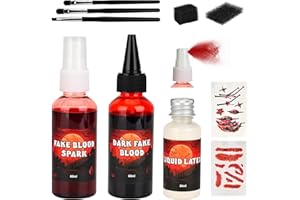 FULYBAO Halloween Fake Blood Makeup Kit, Realistic Washable Fake Blood, 60ml Fake Blood Spray+60ml Dripping Blood+30ml Liquid Latex, Special Effects SFX for Zombie, Vampire, Monster Cosplay, Clothes Dress Up
