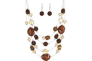 FULU AUTUMN Boho Layered Beaded Necklaces for Women Statement Multi-Strand Bead Necklace Jewellery Gifts for Women