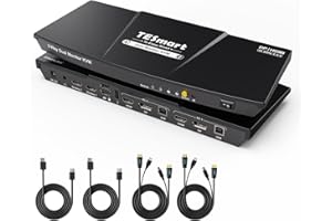 TESmart HDMI+DP KVM Switch 4K@60Hz per 2 PC e 2 monitor, USB 2.0, Audio da 3,5 mm, EDID, con Cavo di Ingresso per PC, Tasti di Scelta Rapida per Mouse e Tastiera/Telecomando IR/Pulsanti del Pannello
