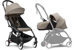 Stokke YOYO3 Stroller with Newborn Pack - Includes Black Frame, YOYO 6+ Color Pack (Taupe) & 0+ Newborn Pack (Taupe)