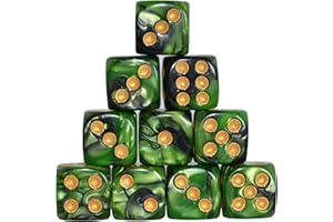 StarMall 10-Pack 16mm D6 Polyhedral Dice Set 6-sided Acrylic Die for RPG MTG DND Dice Table Board Games (Black-Green)