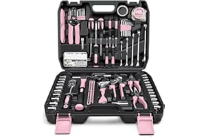 Sundpey Boite a Outils Complete 281 pièces - Caisse a outil pour Hommes et Femmes Malette Outils Complet Avec Ensemble de Clés à Douille Ensemble de Tournevis Clé Hexagonale Métrique Pinces Rose