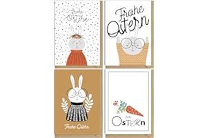 ‎KOKO LORA KOKO&LORA® Süße Osterkarten im Set mit Kraftpapier Umschlägen - Grußkarten zum Osterfest • Faltkarten mit Natur-Kuvert (Frohe Ostern)