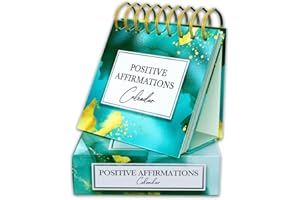 WORLD OF WALLCHARTS Daily Positive Affirmations Perpetual Desk Calendar – 366 Self-Care & Mindfulness Quotes – Secret Santa Gift for Women, Co-Worker Gift & Stocking Filler Idea – Reusable with UK Dates