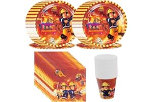 YGCHEN Feuerwehrmann Partygeschirr Geburtstag Deko Feuerwehr Party Pappbecher Pappteller Servietten Fireman Sam Geschirr Jungen Kindergeburtstag Dekoration 10 Personen