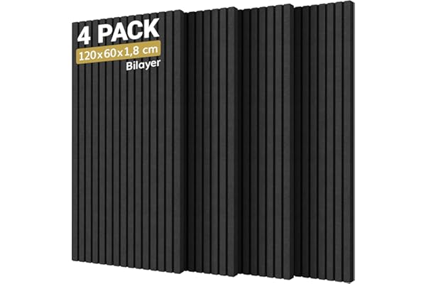 TONOR Pack 4 Paneles Espuma Aislante Acústicos, 120x60x1.8cm Valido para Grandes Azulejos Insonorizacion, Reducción de Ruido, Sonido, Hogar, Podcast, Estudios Grabación, Oficinas, Decoración, Negro