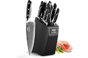 NANFANG BROTHERS Set di Coltelli in Acciaio Damasco Con Ceppo di Legno Set di Coltelli Giapponesi in Acciaio Damasco VG10 - set di Coltelli da Cucina Coltello da Chef Professionale Nero