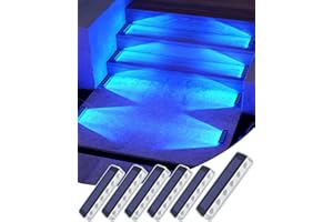 DetarZinLED Luz Solar Exterior Jardin, 6 uds Azul Luces Exterior Solar Luz LED Escaleras, IP68 Impermeable Luces Solares Exteriores para Escaleras, Jardin, Patios, Terraza, Valla, Deck, Camino