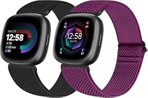 enkic 2 Pack Elastic Watch Strap Compatible with Fitbit Versa 4/Fitbit Versa 3 Strap/Fitbit Sense 2/Fitbit Sense Strap, Adjustable Nylon Loop Sport Strap Stretchy Replacement Wristband for Men Women