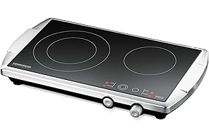 ‎ROMMELSBACHER ROMMELSBACHER Doppelkochplatte CT 3400/E – Made in Germany, SCHOTT CERAN® Kochfläche, 2 Kochzonen, energiesparend, kurze Aufheizzeit, stufenlose Regelung, versenkbare Knebel, Edelstahl, 3400 Watt