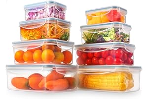 YASHE 16 Pieza Envases para Alimentos (8 envases, 8 tapas) Recipientes de Plástico Alimento con Tapas Herméticas, a Prueba de Fugas, Aptos para el Congelador, el Microondas y el Lavavajillas, Sin BPA