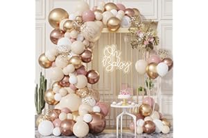 WAYFUN Kit Arche Ballon Or Rose, 101pcs Arche Ballon Anniversaire Rose Doré Blanc, Guirlande Ballon Rose Gold pour Fête Anniversaire Fille Femme, Décoration Baptême Champêtre, Baby Shower, Mariage Bohème
