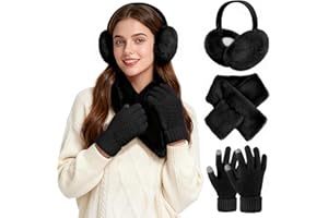 Bryndo Winter Scarf and Gloves Set for Women, Warm Fluffy Ear Muffs Thermal Warm Plush Scarf Touch Screen Gloves 3 in 1 Cold Weather Set for Winter Gifts Skiing Outdoor Sports
