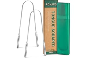 RONAVO Tongue Cleaner Scraper with Travel Case(2 Pack), Tongue Scraper Stainless Steel U Shape Fresh Breath Care Scraper, Banishes Bad Breath and Maintains Oral Hygiene