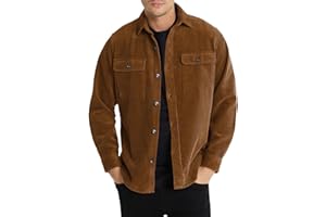 Elegancity Men's Corduroy Shirts Casual Long Sleeve Button Down Trucker Jacket Autumn Winter Coats with Pockets S-XXL