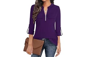 Gemulate Womens Tops 3/4 Sleeve Tops for Women Polo Top Floral Printed Shirts with Zip Up V Neck Tunic Blouse Basic Tops