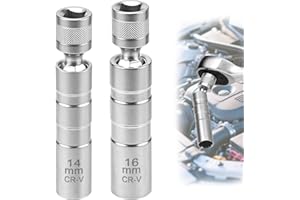 MumdoYAL 2 Pièces Douille Bougie 14 mm/16 mm, Douille 12 Pans, Flexible Clés à Bougie, Clé à Douille de Retrait pour la Réparation Automobile, Argenté