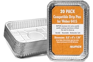 NUPICK 20 Pack 6415 Drip Pans Compatible for Weber Spirit Series, Genesis Series, Q Series Grills, Disposable Aluminum Foil Grease Trays, 8.5" x 6"