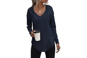 VEUNCOS Pullover Damen Hoodie Langarm V Ausschnitt Kapuzenpullover Lockere Sweatshirt Oberteil mit Kordelzug