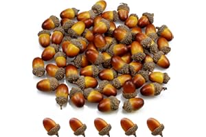 Lorigun 50 Pcs Artificial Acorns with Natural Acorn Cap Fake Acorn for Decoration Home House Kitchen Decor Christmas Decoration Fall Table Scatter Crafting (Brown Faux Nut)