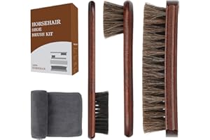 Euvia Kit Brosse Chaussure & Cuir 4 Pièces - 100% Crin de Cheval Naturel & Microfibre - Set d'Entretien Premium pour Chaussures, Sacs à Main, Bottes, Canapés et Intérieur Auto - Sans Rayures