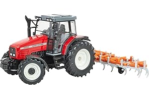 BRITAINS Britians Hertitage Tractor Playset de Juguete, Tractor Massey Ferguson 6S.180 con cultivador Plegable clásico, Compatible con Juguetes de Granja a Escala 1:32, Adecuado para coleccionistas y niños a
