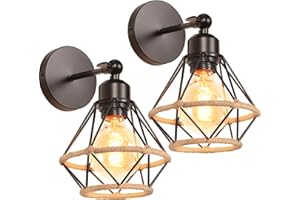 PETITES ECREVISSES 2 Piezas Lámpara de Pared Vintage Industrial Aplique Pared Interior E27 Metal con Cuerda de Cáñamo Retro Luz de Pared Ajustable Retro Iluminación para Dormitorio Pasillo Cocina (Aplique - 2 piezas)