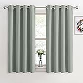 PONY DANCE Sage Green Blackout Thermal Insulated Curtains for Bedroom, 46 x 54 Inch Short Eyelet Curtains & Drapes, Soft Blac