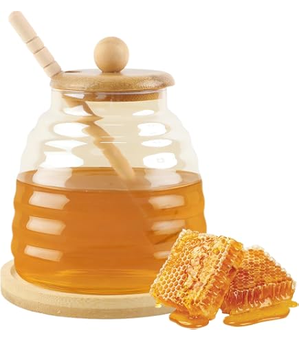 Mkouo Glas Honigtopf Mit Honigbehälter Honig Löffel Zum Servieren Von Honig Und Sirup