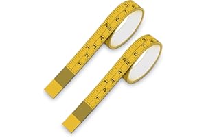 PRETWAD 2 pezzi di metro a nastro autoadesivo in acciaio, resistente all'usura, righello in acciaio da 1 metro con scala imperiale e metrica, adatto per la lavorazione del legno e il disegno tecnico, giallo