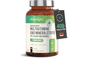 ‎VITABRIGHT Multivitamin Tabletten Hochdosiert - 400 Tagedosis Vitamine, Mineralien & Ergänzungsmittel A-Z Vitamine + Mineralstoffe | Nahrungsergänzungsmittel Frauen/Männer Vegan Multivitamin Komplex, VitaBright