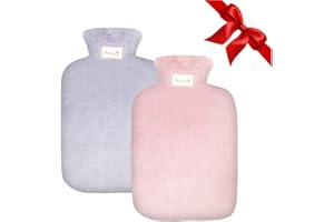 ICYEHAO 2 Piezas Bolsa de Agua Caliente 2L, Botella de Agua Caliente con Funda Suave, Natural Goma Botellas, Agua Caliente Bolsa para Alivio del Dolor, Ideas de Regalo para Niños, Mujeres y Mayores