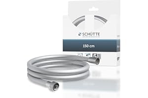 SCHÜTTE Tuyau de douche de 1,5 m - Argenté - Tuyau de douche avec protection anti-torsion - Longueur : 150 cm - En plastique - Avec raccord universel - Argenté