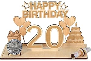 Giftota 20th Birthday Gifts for Her Him, Creative Money Gift Wooden with Birthday Coin, Happy Birthday Decorations, Funny Party Presents Cards Guestbook, Personalised Gifts for Friends Family