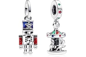 MSPOVOF Coeur Christmas Animaux Charms perles pour bracelets et colliers charms en argent sterling S925 pour Noël anniversaire cadeau de bijoux pour femmes