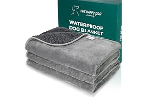 THE HAPPY DOG COMPANY Waterproof Blanket for Bed - Soft Fleece Washable Waterproof Dog Blankets for Large Dogs, Pet Blankets for Bed/Sofa/Dog Crate, Reversible Fluffy Furniture Protector, 152x200cm, Grey/Grey