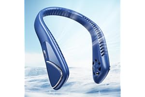 Jialexin Tragbarer Nackenventilator, Hals Ventilator Wiederaufladbar mit 6000mah, Persönlicher Ventilator mit 3 Geschwindigkeiten,Blattlos Ventilator FüR Sport,Reisen,Außen,Innen,Geschenk(Blau)